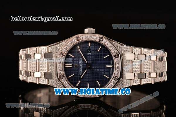 Audemars Piguet Royal Oak 33MM Miyota Quartz Diamonds/Steel Case with Blue Dial Stick Markers and Diamonds Bezel (EF) - Click Image to Close